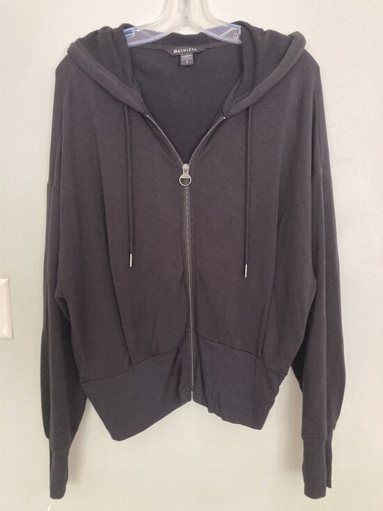 Athleta Sweaters - Athleta Black Hooded Zip-Up Jacket Womens Small TENCEL Blend Relaxed Fit